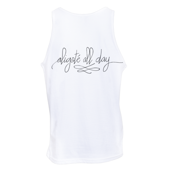 White tank top that reads: Aligoté All Day